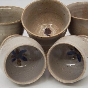 Set of 5 vintage Jugtown Pottery Goblets Seagrove NC Signed Studio Pottery Cups